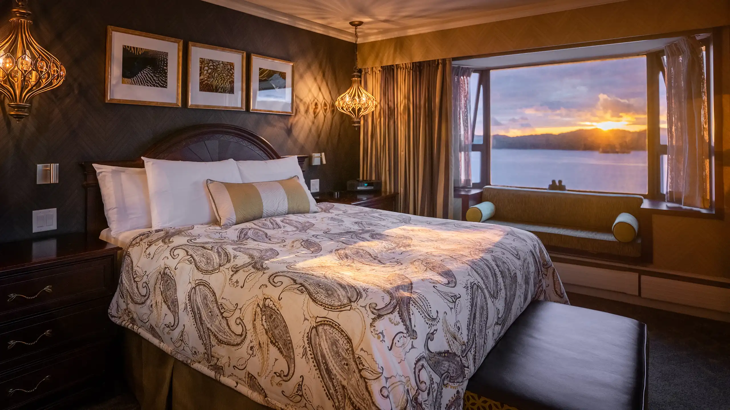 Guest room with ocean view at sunset